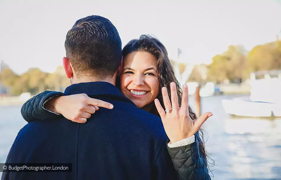 Happy bride-to-be proposal photography london